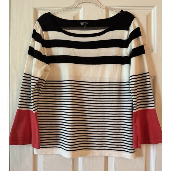 Vila Milano Womens Size L Black/White/Red Striped Soft Dolman Sleeve Sweater - Picture 1 of 7